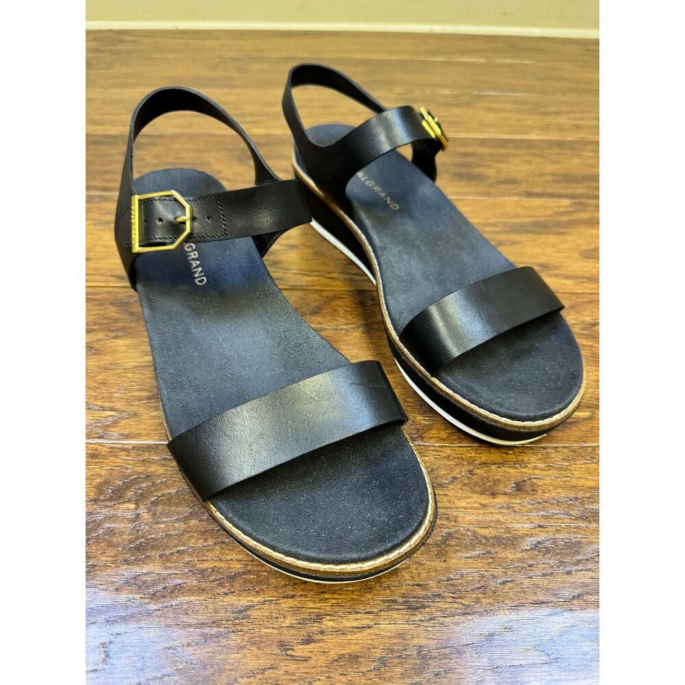 COLE HAAN Original Grand Flatform Wedge Sandal, Black Leather, Sz 11B - Picture 2 of 11